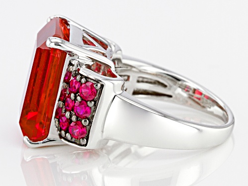 Pre-Owned 12.90ct Lab Created Padparadscha Sapphire with .52ctw Lab Created Ruby Rhodium Over Silver - Size 7