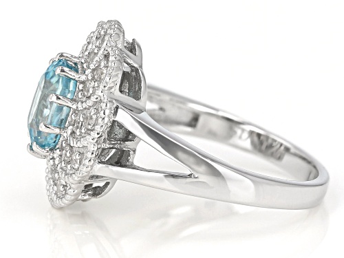 Pre-Owned 1.85ct Blue Zircon and 0.44ctw White Zircon Rhodium Over Sterling Silver Ring - Size 7