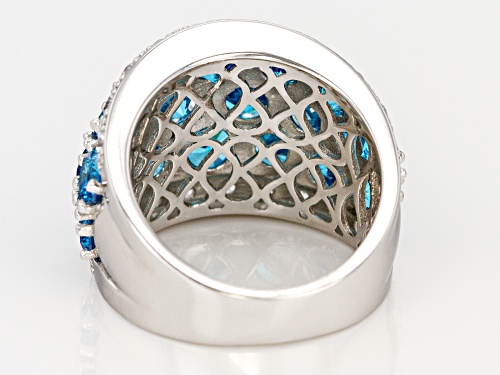 Pre-Owned Bella Luce ® 10.85CTW Esotica ™ Neon Apatite & White Diamond Simulants Rhodium Over Silver - Size 5