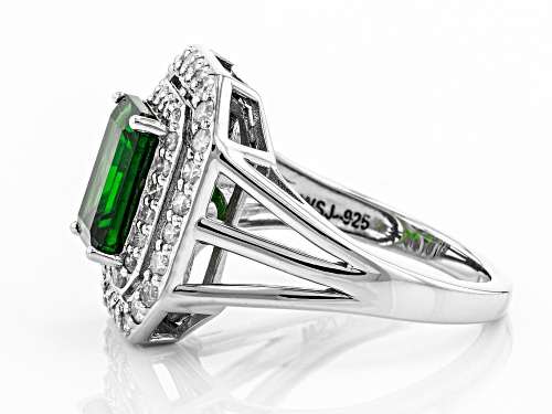Pre-Owned 1.87ct Emerald Cut Russian Chrome Diopside With .74ctw Round White Diamonds Rhodium Over S - Size 7