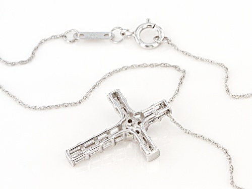 Pre-Owned 0.25ctw Baguette and Round White Diamond 10k White Gold Cross Slide Pendant With 18