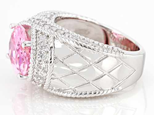 Pre-Owned Bella Luce ® 9.45ctw Pink And White Diamond Simulants Rhodium Over Sterling Silver Ring - Size 11