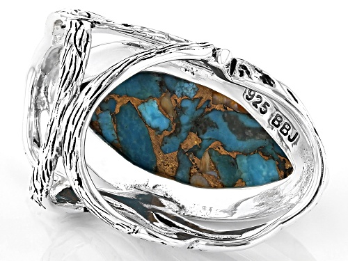 Pre-Owned Southwest Style By JTV™ Blended Turquoise And Spiny Oyster Shell Rhodium Over Silver Ring - Size 7