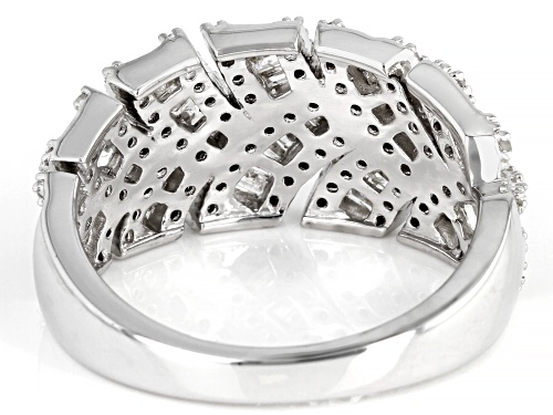 Pre-Owned 0.79ctw Baguette And Round White Diamond Rhodium Over Sterling Silver Band Ring - Size 7
