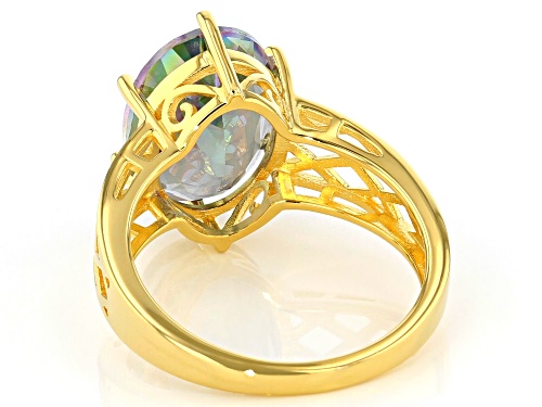 Pre-Owned 5.10ct Oval Multi-color Quartz 18K Yellow Gold Over Sterling Silver Solitaire Ring - Size 7