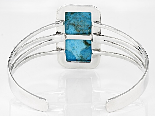 Pre-Owned Southwest Style By JTV™ Blue Turquoise Rhodium Over Silver Cuff Bracelet - Size 7.5