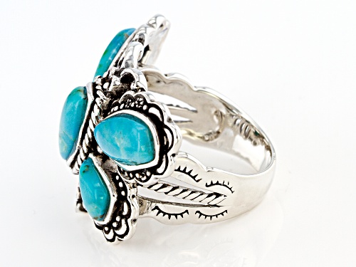 Pre-Owned Southwest Style By JTV™ Mixed Shapes Turquoise Rhodium Over Silver Dragonfly Ring - Size 10