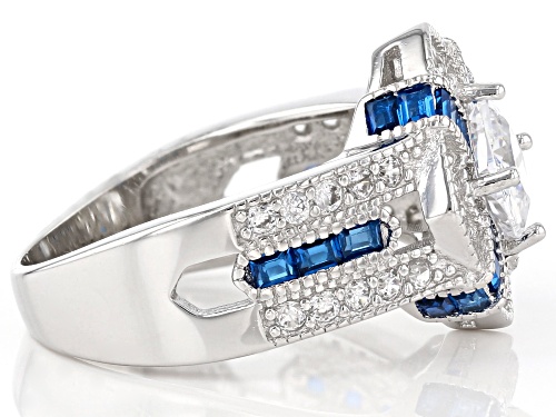 Pre-Owned Bella Luce® 3.39ctw Blue Sapphire and White Diamond Simulants Rhodium Over Sterling Silver - Size 8