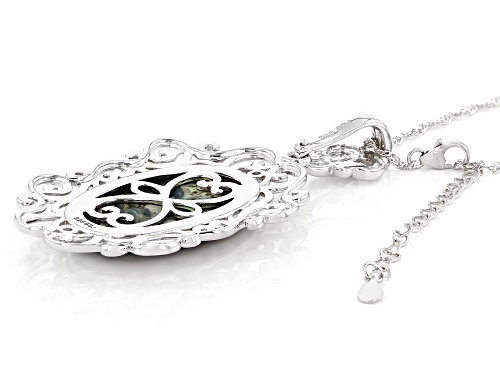 Pre-Owned Pacific Style™ 30x20mm Abalone Shell Rhodium Over Sterling Silver Enhancer With Chain