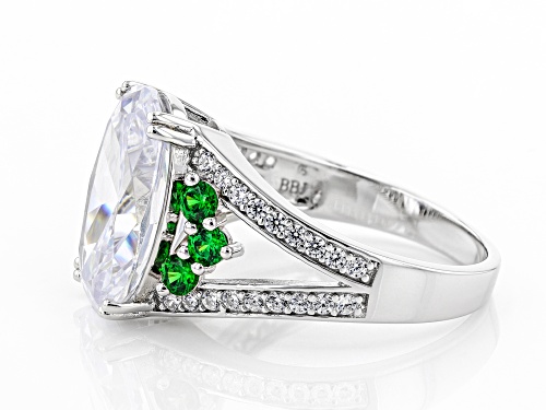 Pre-Owned Bella Luce® 10.45ctw Emerald And White Diamond Simulants Rhodium Over Silver Ring (6.53ctw - Size 7