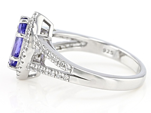 Pre-Owned .96CT MARQUISE TANZANITE WITH .30CTW ROUND WHITE ZIRCON RHODIUM OVER SILVER RING - Size 5