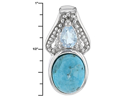 Pre-Owned 10x8mm Oval Turquoise And .42ct Pear Shape Glacier Topaz™ Sterling Silver Pendant With Cha