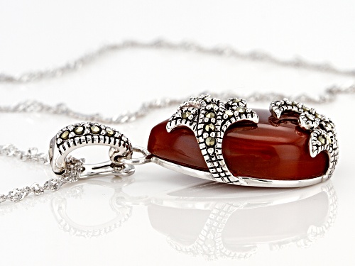 Pre-Owned 24x14mm Pear Shape Red onyx With Round Marcasite Sterling Silver Enhancer With Chain
