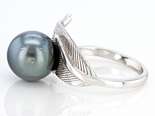 Pre-Owned 9-10mm Cultured Tahitian Pearl Rhodium Over Sterling Silver Ring - Size 9