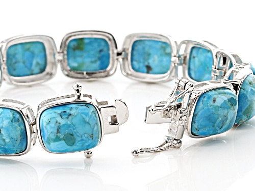 Pre-Owned 12x10mm Rectangular Cushion Cabochon Turquoise Rhodium Over Sterling Silver Bracelet - Size 7.25