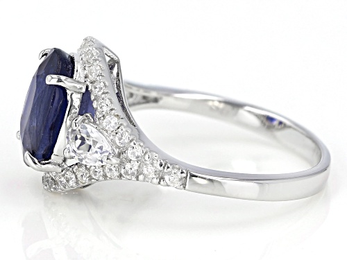 Pre-Owned 4.05ct Blue Mahaleo® Sapphire with 0.92ctw White Zircon Rhodium Over Sterling Silver Ring - Size 7
