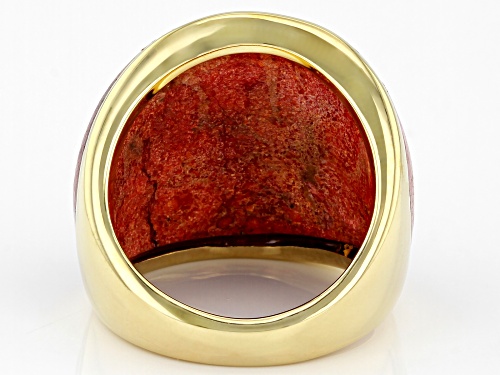 Pre-Owned Pacific Style™ 14.45ct Red Coral 18K Yellow Gold Over Sterling Silver Dome Ring - Size 10