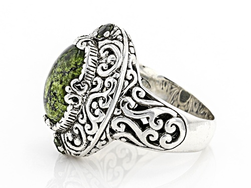 Pre-Owned Artisan Collection Of Bali™ 14x10mm Oval Serpentine And .18ctw Moldavite Silver Ring - Size 7