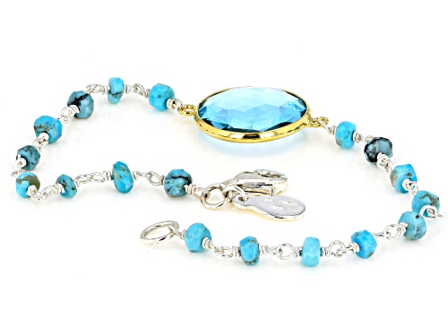 Pre-Owned   Kingman Turquoise With Blue Glass, Silver & 18K Gold Over Silver B - Size 7.5