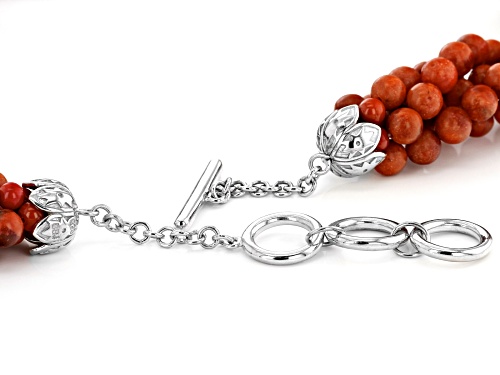 Pre-Owned Pacific Style™ 4-6mm Red Sponge Coral 5-Strand Torsade, Rhodium Over Silver Bead Necklace - Size 18