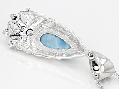 Pre-Owned 20x8mm Pear Shape Larimar With .89ctw Pear Shape & Round Glacier Topaz™ Silver Pendant Wit