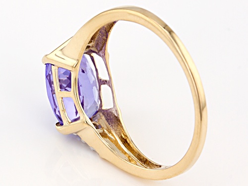 1.85ct Rectangular Cushion Tanzanite With .06ctw Round White Diamond Accent 10k Yellow Gold Ring - Size 6