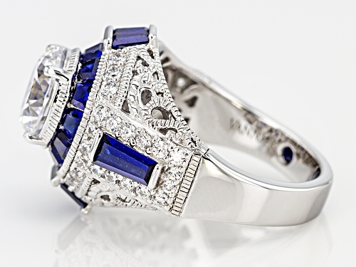 Pre-Owned Vanna K ™ For Bella Luce ®7.61ctw Lab Crtd Sapphire & White Diamond Simulant Platineve®Rin - Size 5