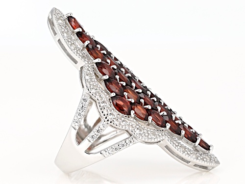 Pre-Owned 5.50ctw Marquise Garnet With 0.90ctw Round White Zircon Rhodium Over Sterling Silver Ring - Size 7