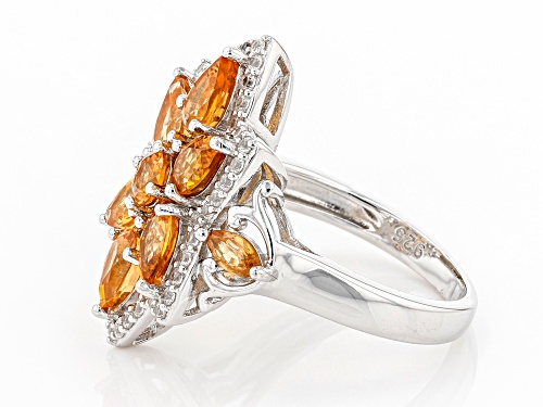 Pre-Owned 3.34ctw Mixed Shape Spessartite With .55ctw Zircon Rhodium Over Sterling Silver Cluster Ri - Size 6