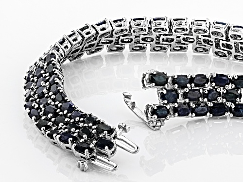 Pre-Owned 33.50CTW OVAL BLUE SAPPHIRE RHODIUM OVER STERLING SILVER MULTI ROW BRACELET - Size 8