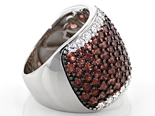 Pre-Owned 4ctw Round Red Garnet With 0.75ctw Round White Zircon Rhodium Over Sterling Silver Ring - Size 7
