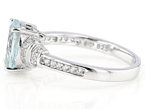 Pre-Owned 1.60ctw Oval Aquamarine With 0.32ctw Round White Zircon Rhodium Over Sterling Silver Ring - Size 8