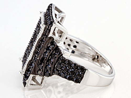 Pre-Owned 3.25ctw Round and Square Black Spinel Rhodium Over Sterling Silver Ring - Size 9