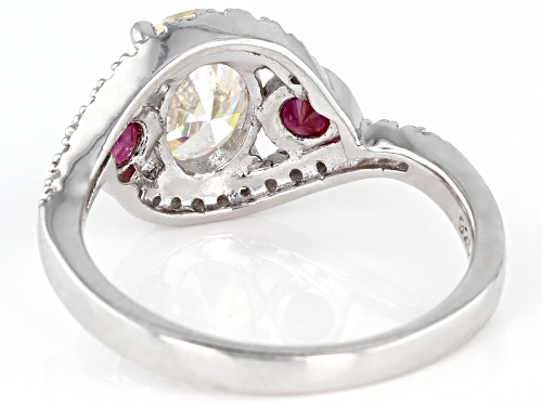 Pre-Owned 1.75CT STRONTIUM TITANATE & .30CTW MOZAMBIQUE RUBY & .22CTW ZIRCON SILVER RING - Size 8