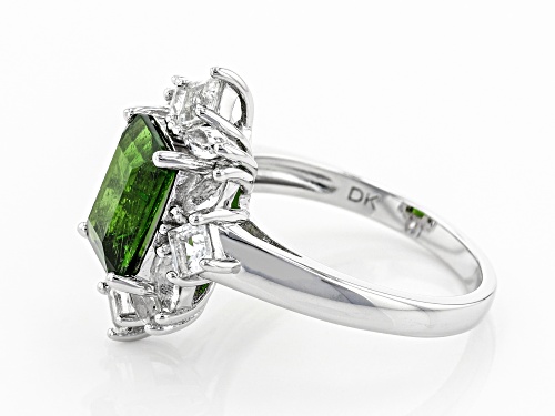 Pre-Owned 1.87ct Emerald Cut Chrome Diopside With 1.29ctw White Topaz Rhodium Over Silver Halo Ring - Size 7