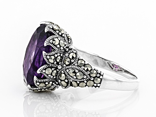Pre-Owned 4.89CT OVAL AFRICAN AMETHYST WITH MARCARSITE RHODIUM OVER STERLING SILVER RING - Size 10