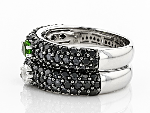 Pre-Owned 2.55ctw Chrome Diopside, White Zircon, And Black Spinel Rhodium Over Sterling Silver Ring - Size 6