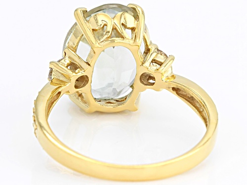 Pre-Owned 6.00ct Oval Prasiolite With .50ctw Round White Topaz 18K Gold Over Sterling Silver Ring - Size 9