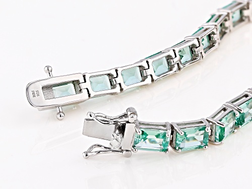 Pre-Owned 17.87ctw Emerald Cut Lab Created Green Spinel Rhodium Over Sterling Silver Tennis Bracelet - Size 7.25