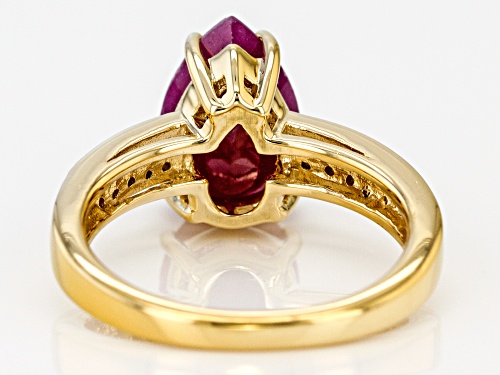 Pre-Owned 3.40ct Pear Shape India Ruby with .09ctw Champagne Diamond Accent 18k Gold Over Silver Rin - Size 9
