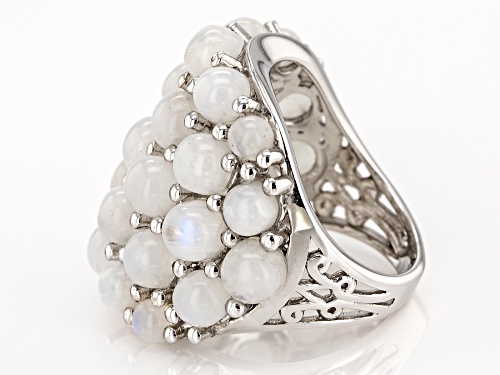 Pre-Owned Round Rainbow Moonstone Rhodium Over Sterling Silver Cluster Ring - Size 8