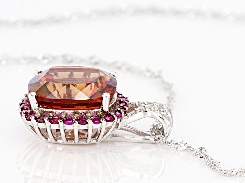 Pre-Owned 5.40ct Labradorite & .50ctw Burmese Ruby & Zircon Rhodium Over Silver Pendant With Chain
