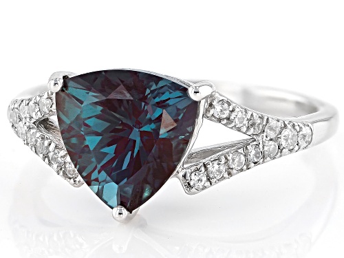 Pre-Owned 2.81CT TRILLION LAB CREATED ALEXANDRITE WITH .18CTW ROUND WHITE ZIRCON RHODIUM OVER SILVER - Size 8