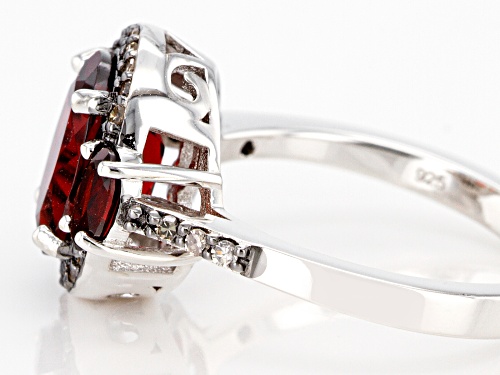 Pre-Owned 3.56ctw Oval Vermelho Garnet(TM) & .12ctw Round Champagne Diamond Rhodium Over Silver Ring - Size 6