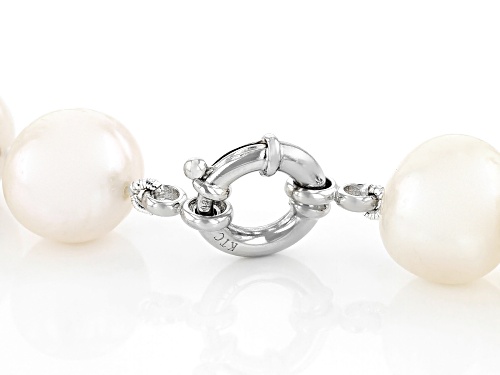 Pre-Owned 13-15mm White Cultured Freshwater Pearl Rhodium Over Sterling Silver 22 Inch Strand Neckla - Size 22