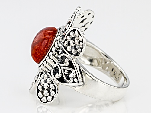 Pre-Owned Southwest Style By Jtv™ 10mm Round Cabochon Red Sponge Coral Sterling Silver Solitaire Rin - Size 7