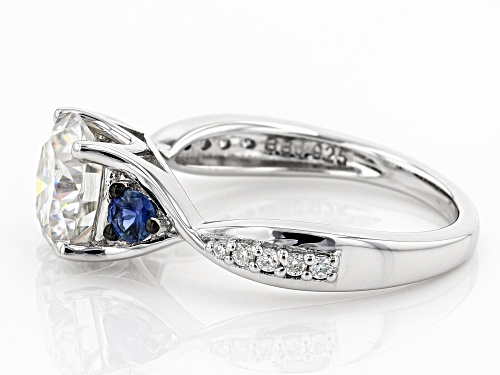 Pre-Owned Moissanite Fire® 2.00ctw Dew And .33ctw Blue Sapphire Platineve™ Ring - Size 10
