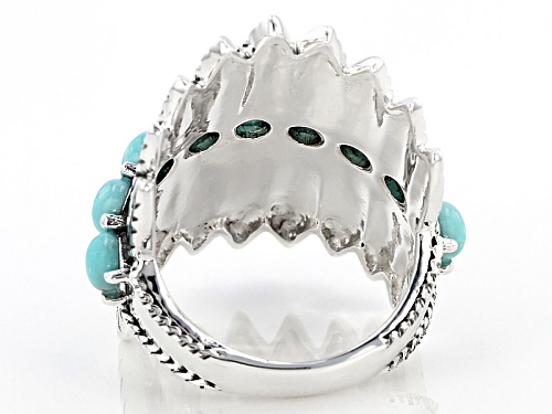 Pre-Owned Southwest Style By Jtv™ 4mm Round Cabochon Turquoise Sterling Silver Feather Ring - Size 7