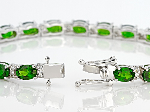 Pre-Owned 14.00ctw Oval Chrome Diopside With 1.15ctw Round White Zircon Sterling Silver Bracelet - Size 7