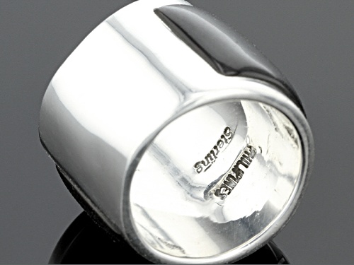 Pre-Owned Southwest Style By Jtv™ Black Pen Shell And White Magnesite Sterling Silver Inlaid Band - Size 4